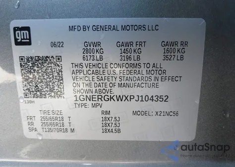 2023 Chevrolet Traverse Fwd Lt Cloth z USA, uszkodzony, nr VIN 1GNERGKWXPJ104352